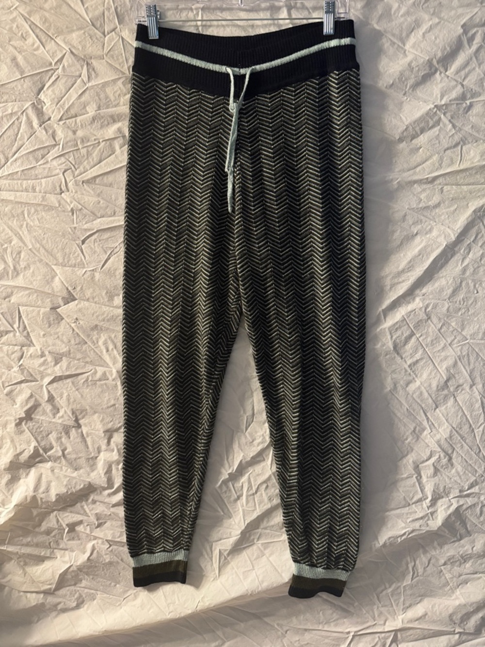 Mango Women's Black Joggers with Pale Green Trim